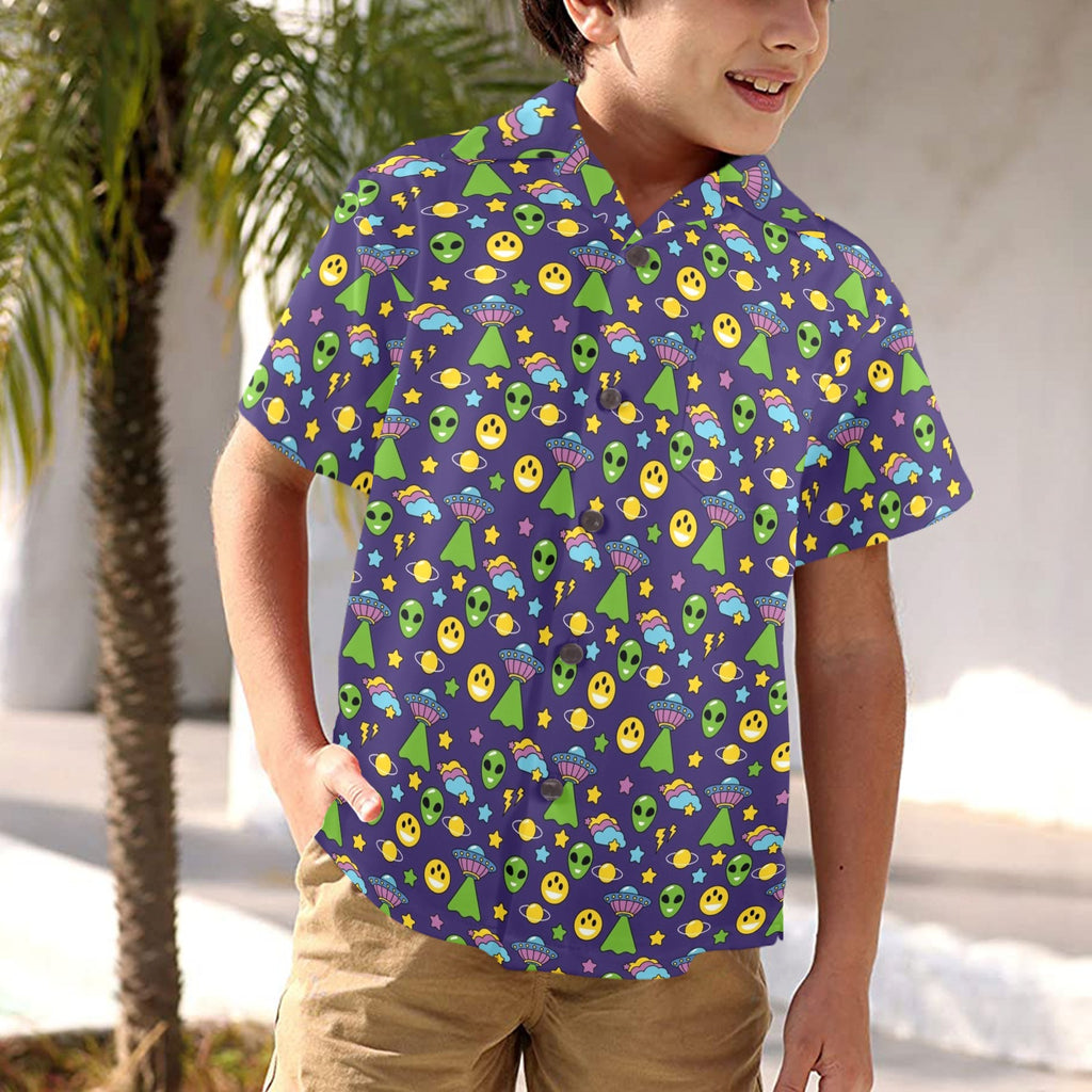 Groovy Alien And UFO Junior Kids Hawaiian Shirt
