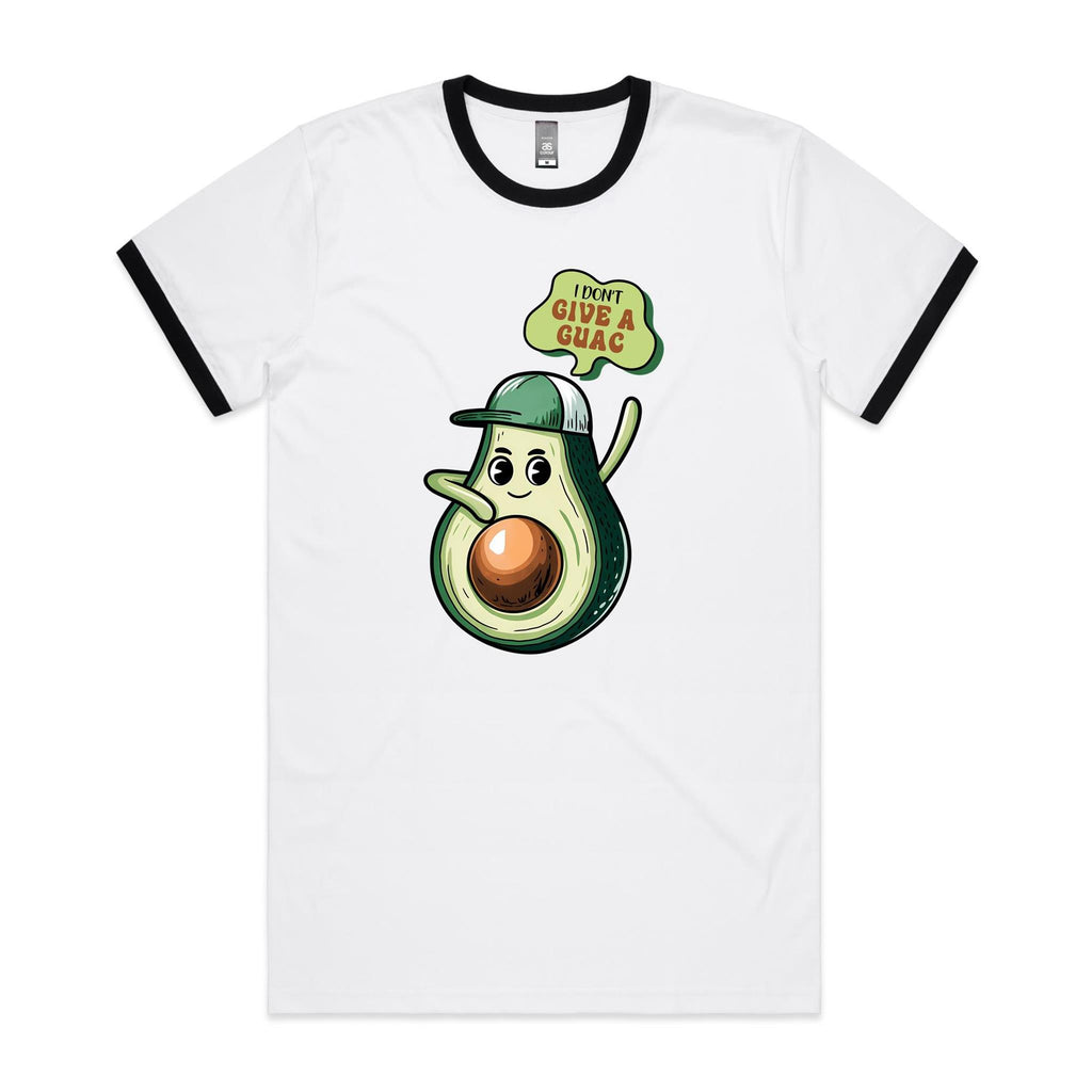 Avocado, I Don't Give A Guac - Staple Ringer Tee White Black Ringer T-Shirt Food Printed In Australia