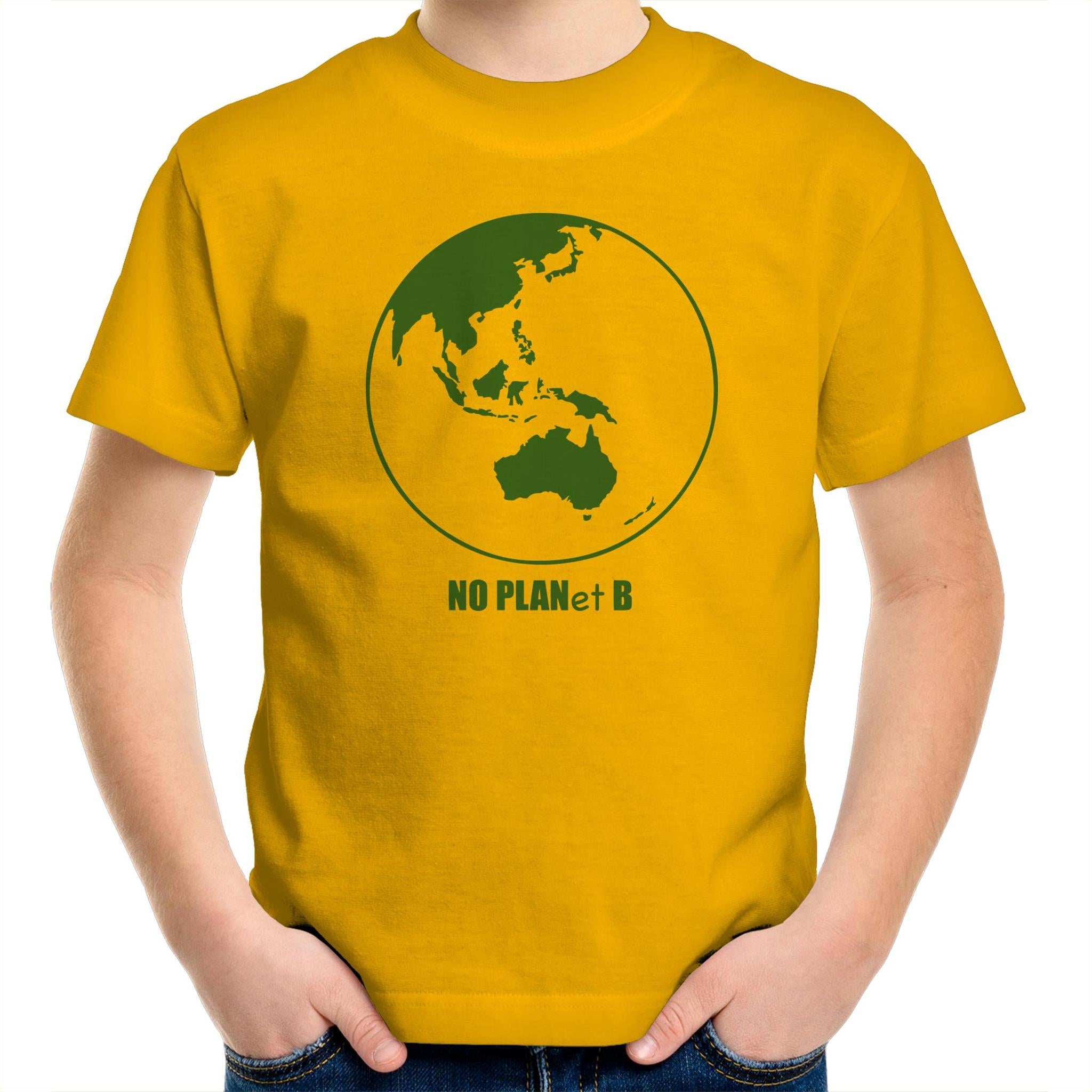 No Planet B, Earth - Kids Youth T-Shirt Gold Kids Youth T-shirt Environment Printed In Australia