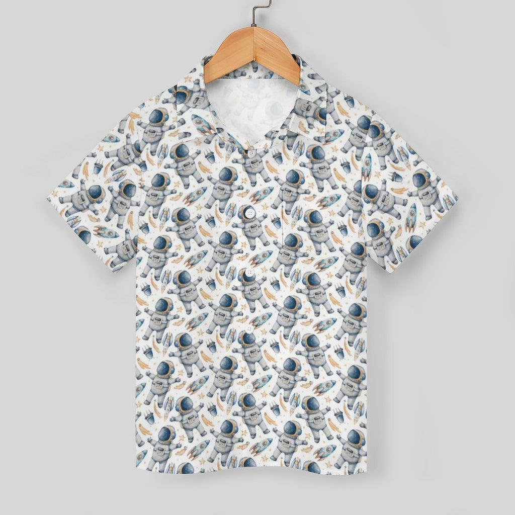 Astronauts And UFO's Kids Cotton Short Sleeve Shirt