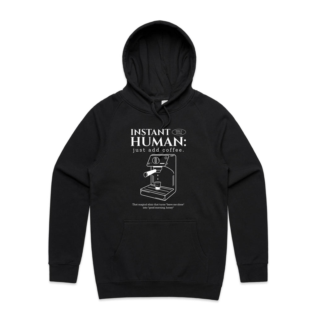 Instant Human, Coffee Machine - Mens Hoodie Black Mens Hoodie Coffee Printed In Australia