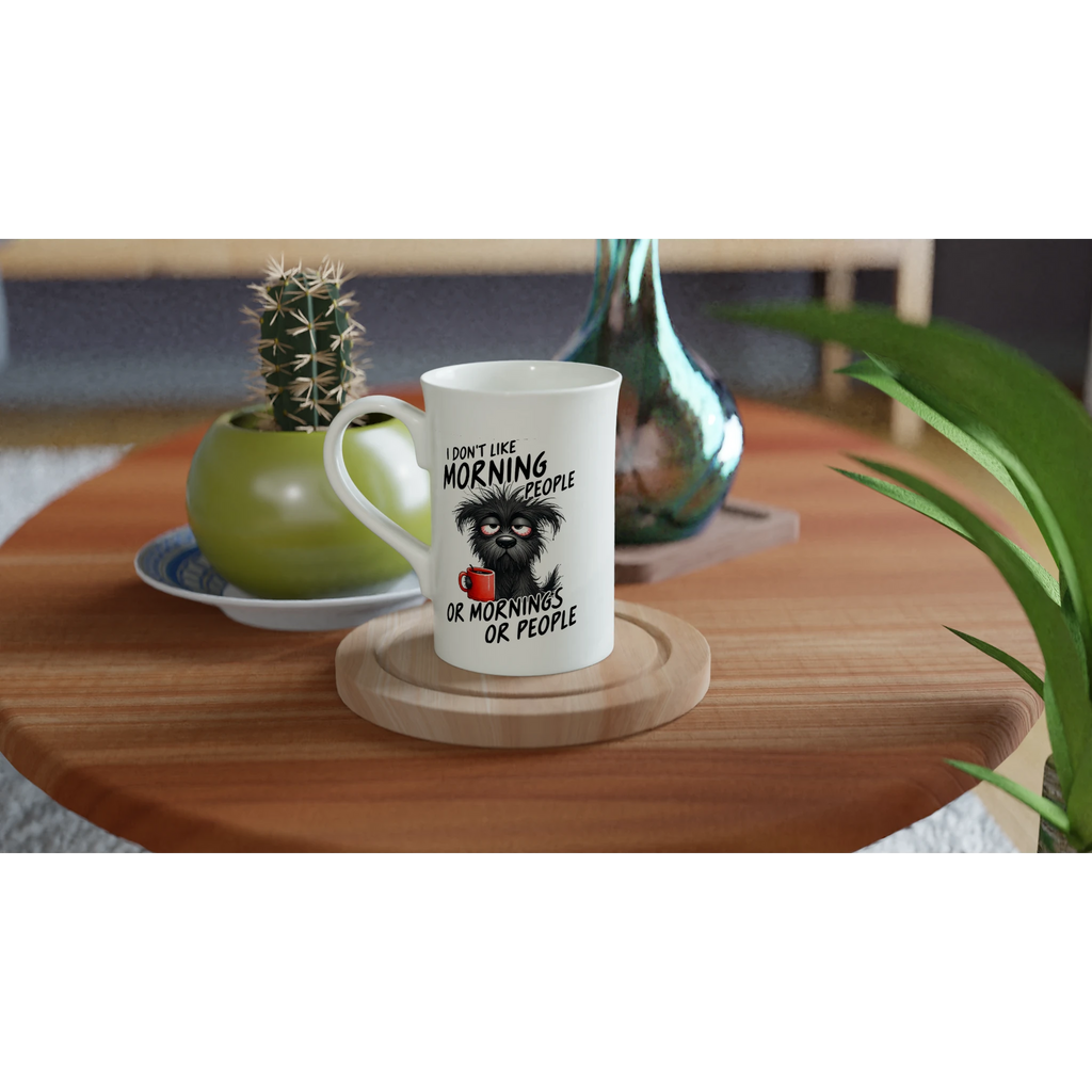 I Don't Like Morning People, Dog - White 10oz Porcelain Slim Mug Porcelain Mug animal Globally Fulfilled