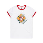 Hand Me The Popcorn - Women's Ringer Tee White Red Womens Ringer T-shirt Food Printed In Australia