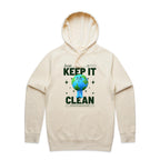 Earth, Just Keep It Clean - Mens Hoodie Ecru Mens Hoodie Environment Printed In Australia