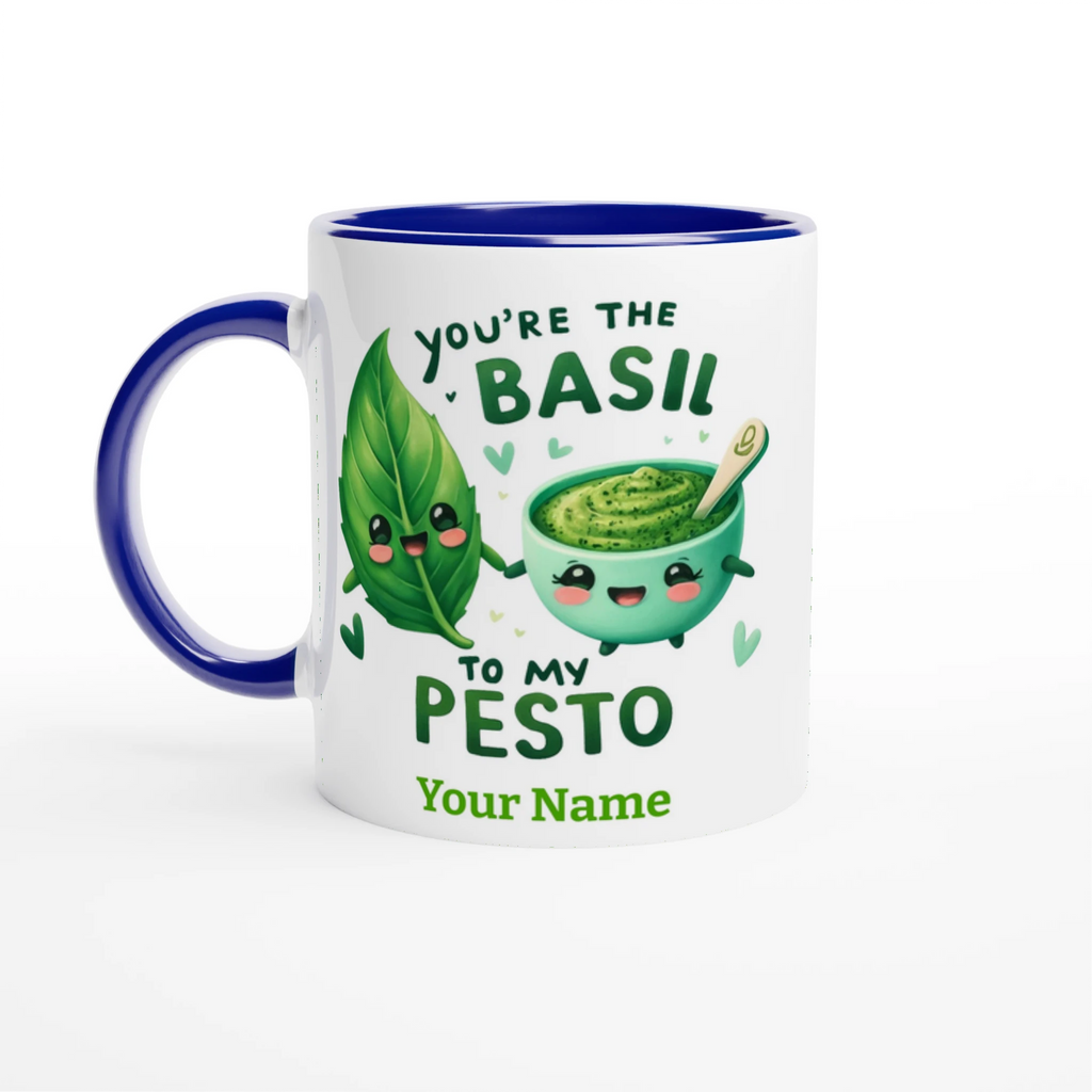 Personalised - You're The Basil To My Pesto, Valentine - White 11oz Ceramic Mug with Colour Inside Ceramic Blue Personalised 11oz Mug