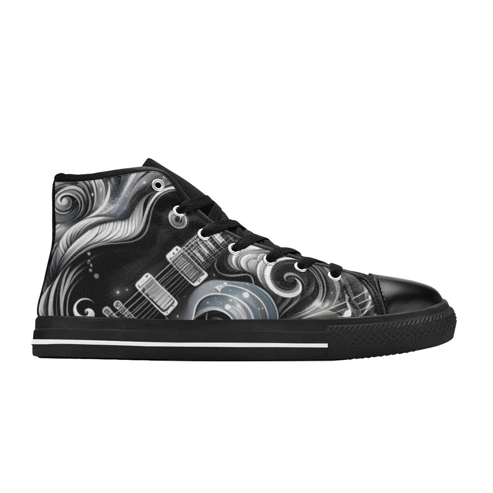 Guitar Black Swirl - Men's High Top Canvas Shoes