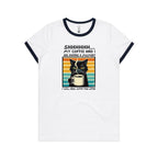 Shhh, My Coffee And I Are Having A Moment, Cat - Women's Ringer Tee White Navy Womens Ringer T-shirt animal Coffee Printed In Australia