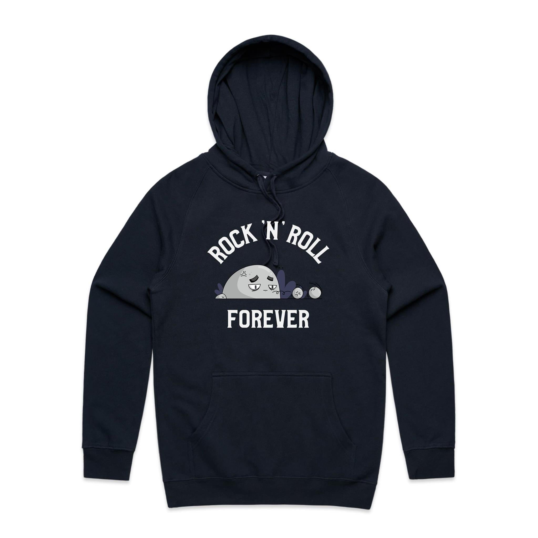 Rock And Roll Forever - Mens Hoodie Navy Mens Hoodie Music Printed In Australia