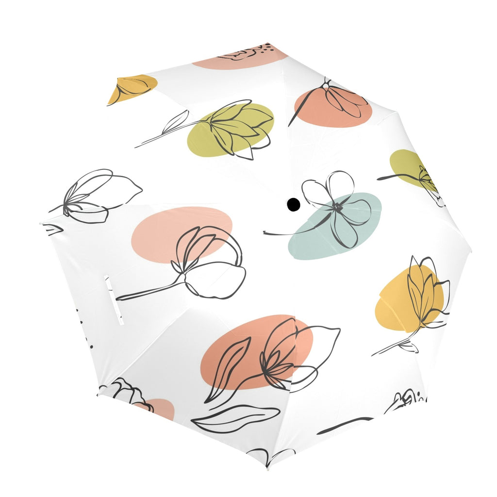 Flower Lines - Semi-Automatic Foldable Umbrella (Model U12) One Size Semi-Automatic Foldable Umbrella (U12)