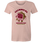 Retro TV, Technical Difficulties - Womens T-shirt Pale Pink Womens T-shirt Printed In Australia Retro Tech