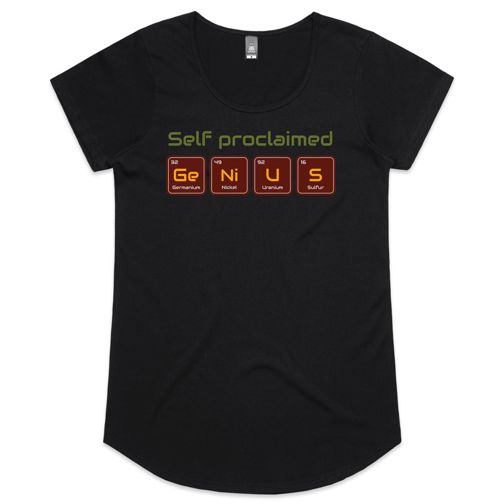 Self Proclaimed Genius, Periodic Table - Womens Scoop Neck T-Shirt Black Womens Scoop Neck T-shirt Printed In Australia Science