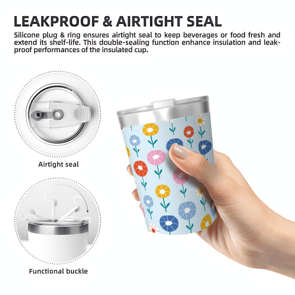 Abstract Cute Flowers Small Stainless Steel Travel Mug Cup 12oz/350ml