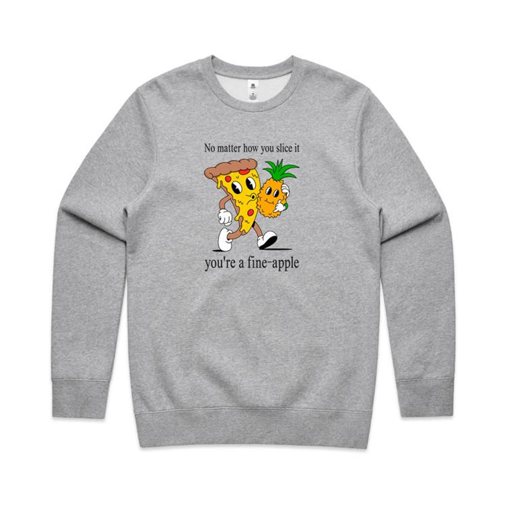 Pineapple Pizza - AS Colour Stencil Crew Grey Marle Sweatshirt Food Printed In Australia