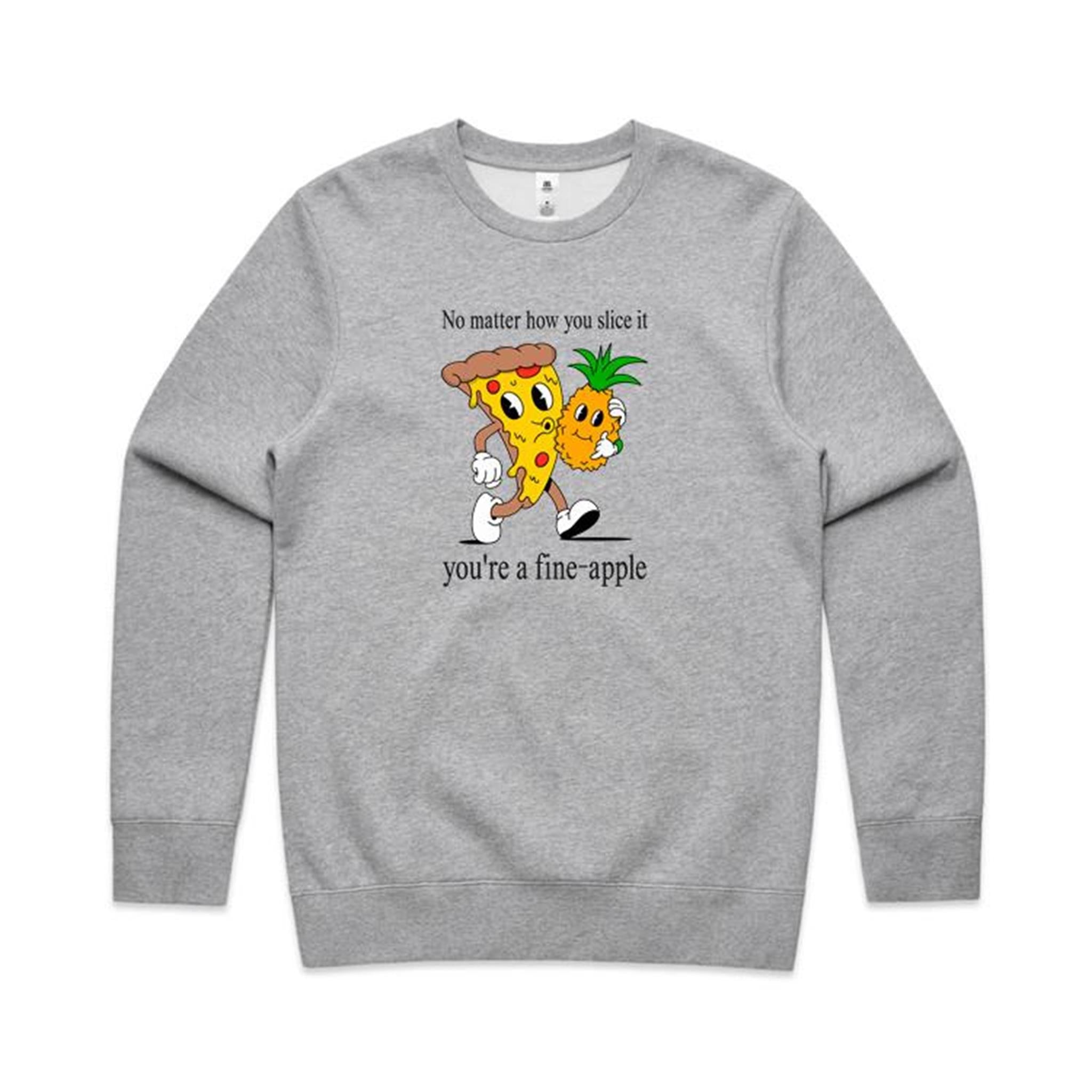 Pineapple Pizza - AS Colour Stencil Crew Grey Marle Sweatshirt Food Printed In Australia