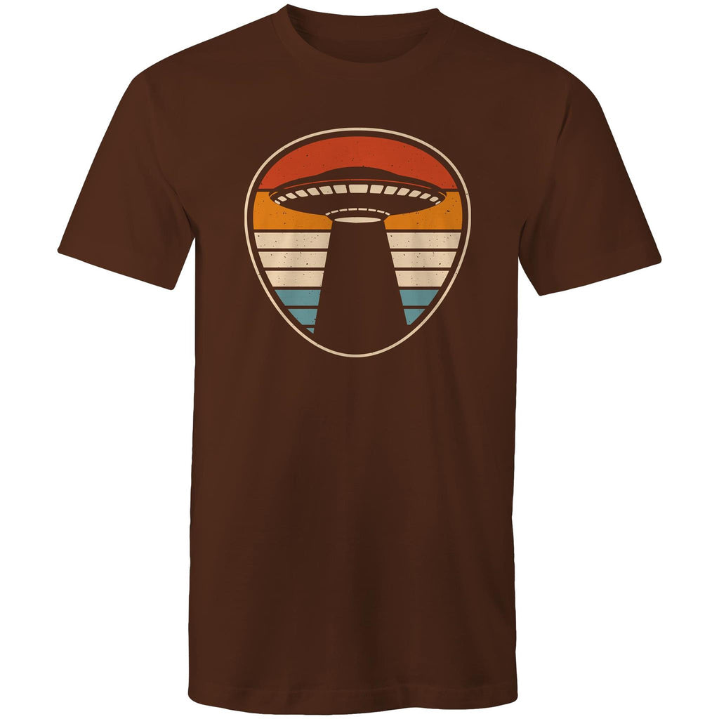 UFO, Retro Stipes - Mens T-Shirt Dark Chocolate Mens T-shirt Printed In Australia