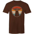 UFO, Retro Stipes - Mens T-Shirt Dark Chocolate Mens T-shirt Printed In Australia