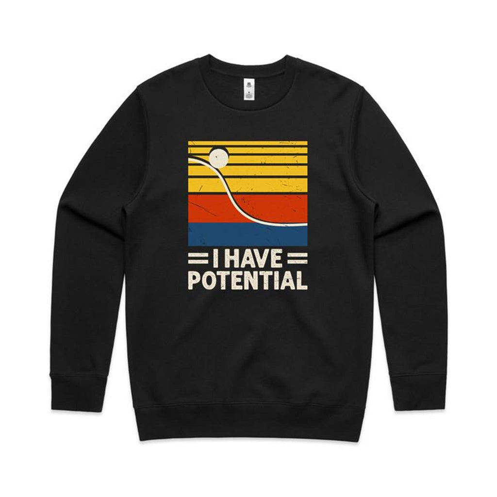 I Have Potential, Physics AS Colour Stencil Crew Sweatshirt Unisex Black Sweatshirt Printed In Australia Science