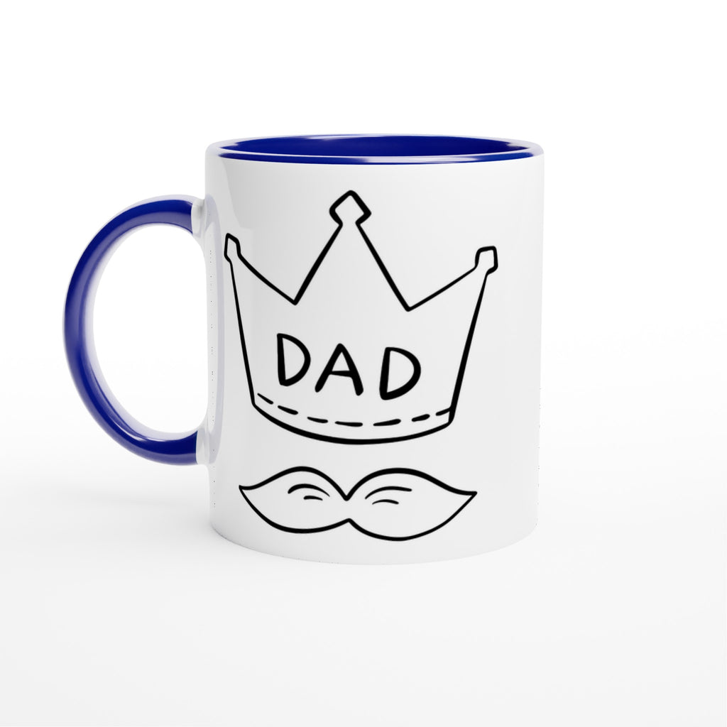 Dad Crown And Moustache - White 11oz Ceramic Mug with Colour Inside Ceramic Blue Colour 11oz Mug Dad Globally Fulfilled
