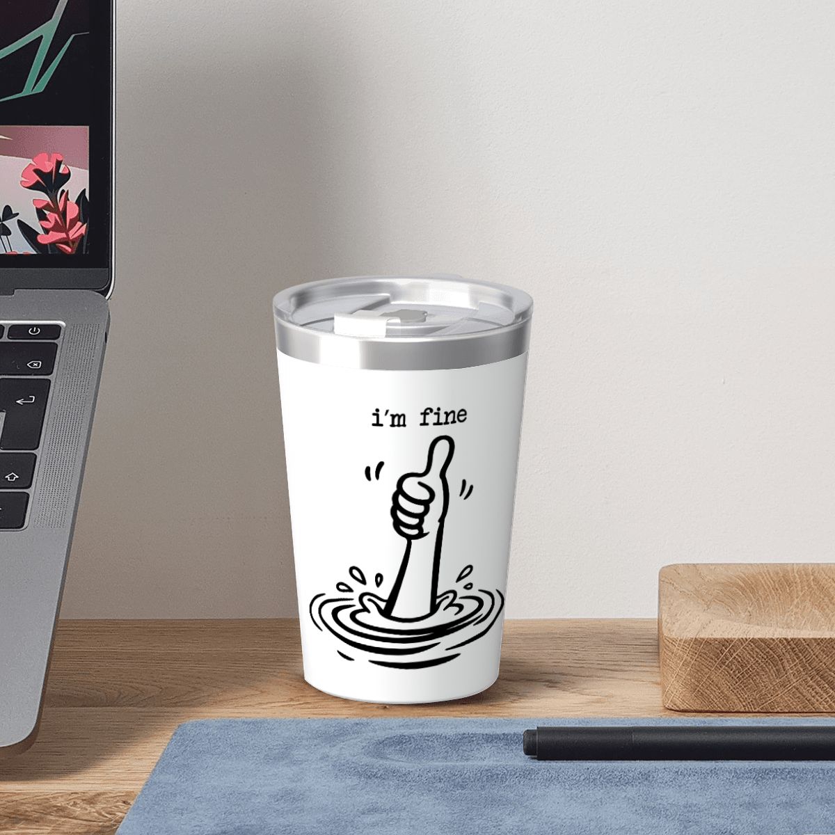 I'm Fine Drowning Thumbs Up Small Stainless Steel Travel Mug Cup 12oz/350ml