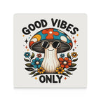 Good Vibes Only, Hippie Mushroom Ceramic Coasters (Square) Ceramic Coasters Positivity Printed Offshore Retro