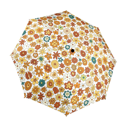 70's Style Floral Semi-Automatic Foldable Umbrella (Model U12) One Size Semi-Automatic Foldable Umbrella (U12)