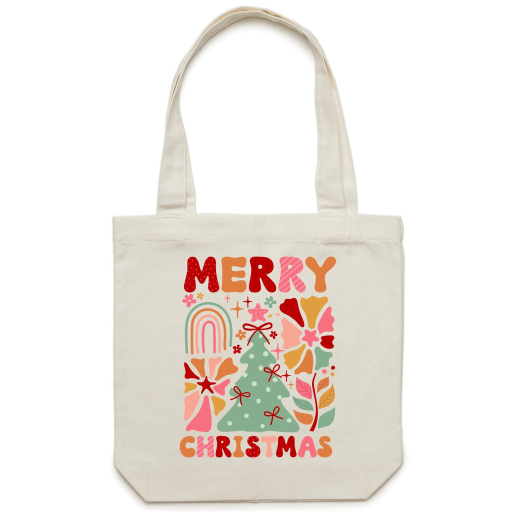 Merry Christmas - Canvas Tote Bag Cream One Size Christmas Tote Bag Christmas Printed In Australia