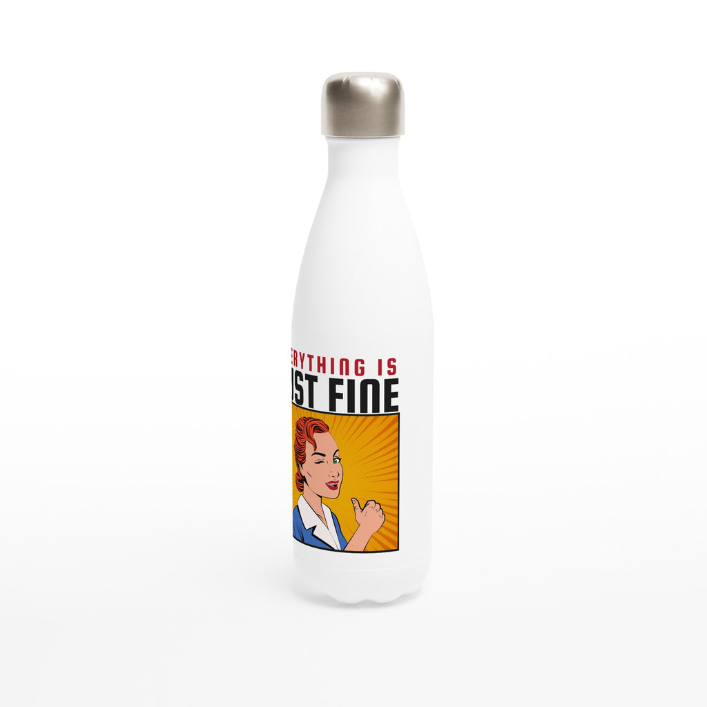 Everything Is Just Fine - White 17oz Stainless Steel Water Bottle White Water Bottle comic Globally Fulfilled