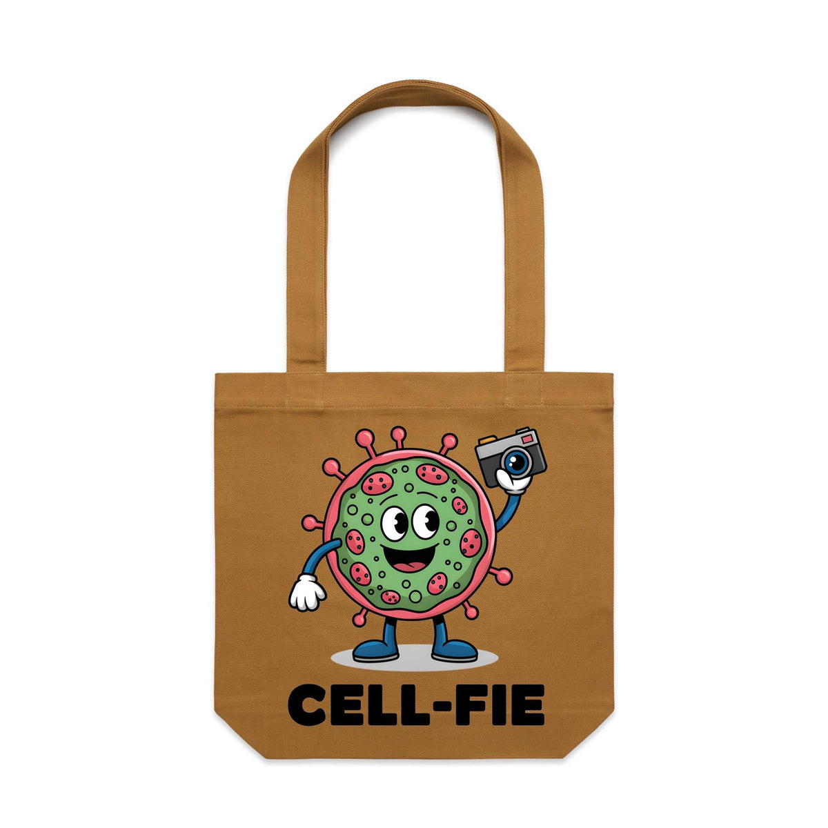 Cell-fie Cell Selfie Canvas Tote Bag Camel One Size Tote Bag Printed In Australia Science