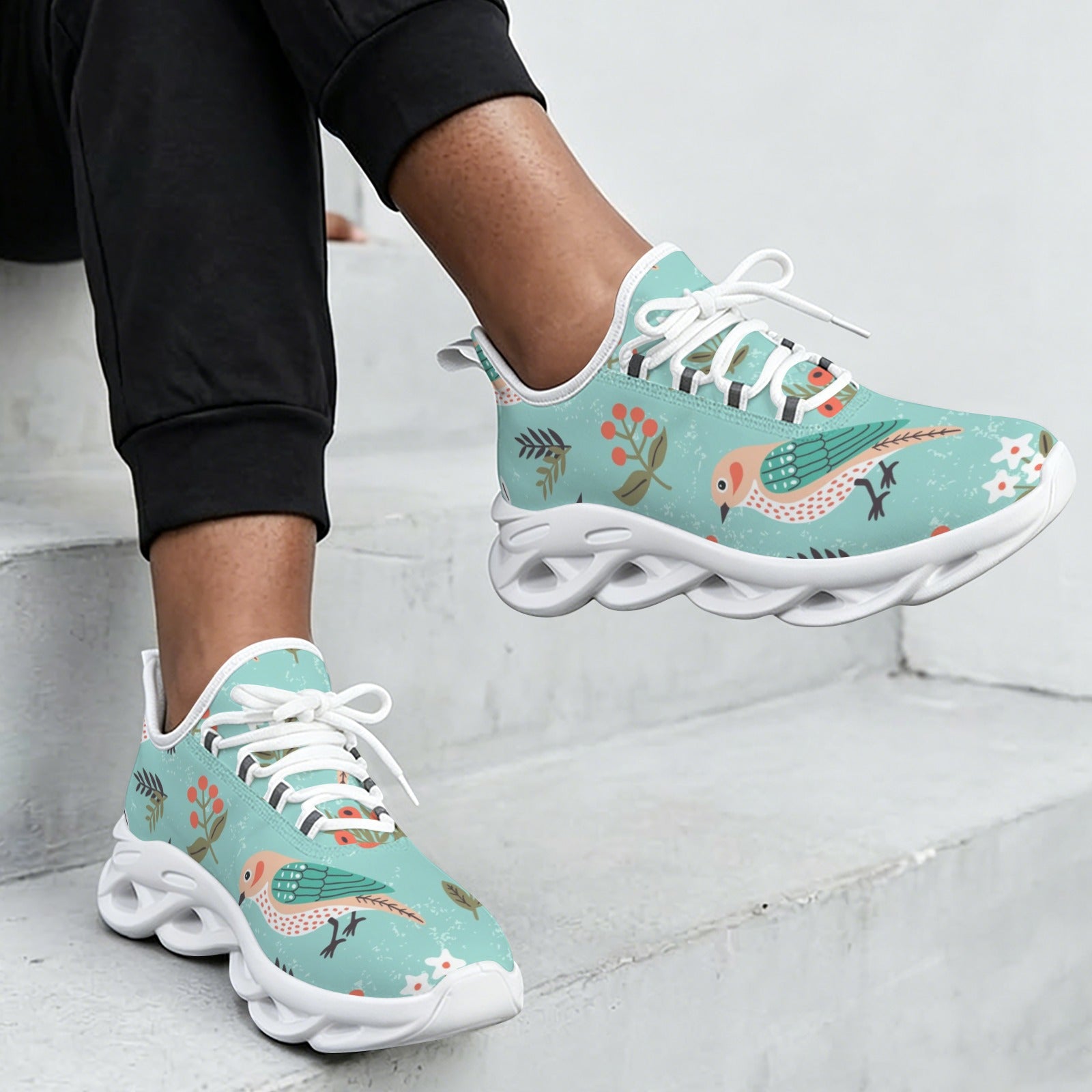 Birds On Blue Women's Twisted Sole Sneakers