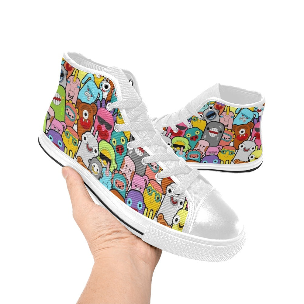 Happy Monsters Women's High Top Canvas Shoes Womens Classic High Top Shoes Printed Offshore Sci Fi