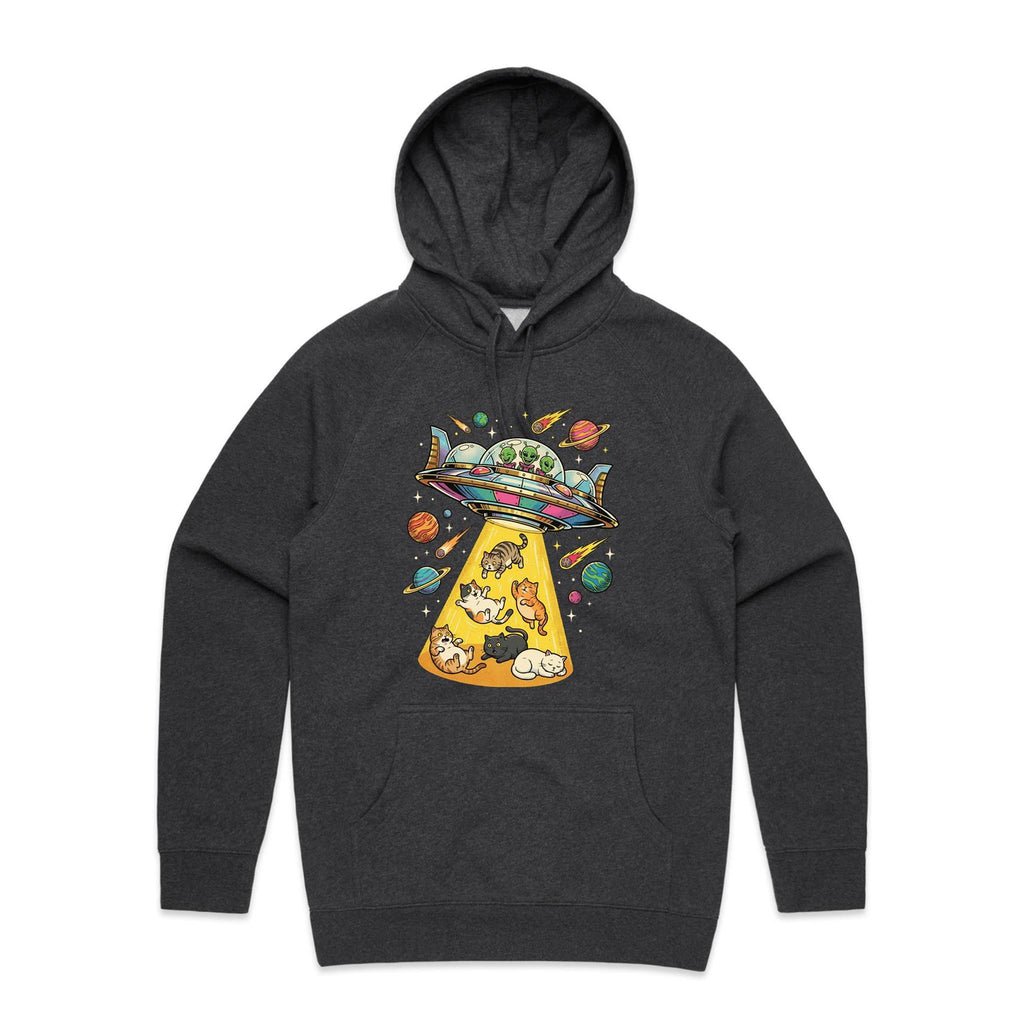 UFO Cat Abduction Men's AS Colour Hoodie Asphalt Marle Mens Hoodie animal Printed In Australia Sci Fi