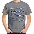 Sea Creatures - Kids Youth T-Shirt Grey Marle Kids Youth T-shirt animal Printed In Australia