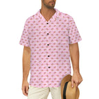 Pink Donut Stripes Men's Short Sleeve Hawaiian Shirt Men's Hawaiian Shirt (New) Food Printed Offshore