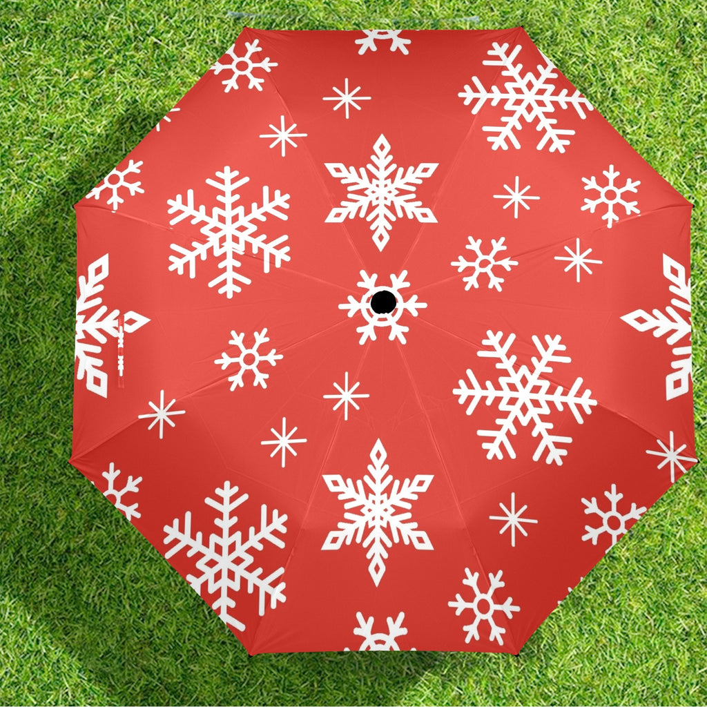 Red Snowflakes, Christmas - Semi-Automatic Foldable Umbrella (Model U12) Semi-Automatic Foldable Umbrella (U12)
