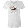 Cat Coffee Break Women's AS Colour T-shirt White Womens T-shirt animal Coffee Printed In Australia