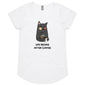 Life Begins After Coffee Women's AS Colour Scoop Neck T-Shirt White Womens Scoop Neck T-shirt Coffee Printed In Australia