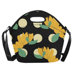 Yellow Flowers And Dots Neoprene Lunch Bag/Large (Model 1669) Neoprene Lunch Bag Plants Printed Offshore