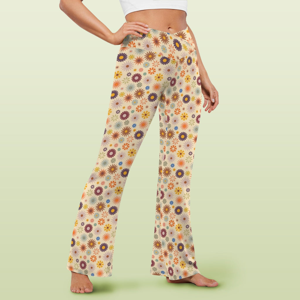 Abstract Floral High Waist Crossover Tummy Control Flare Leggings