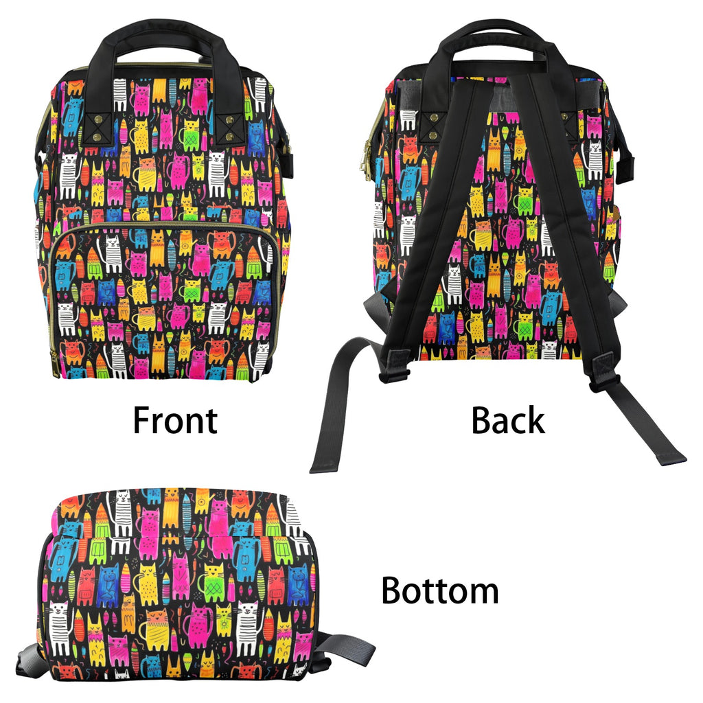 Colourful Cats - Multi-Function Backpack, Nappy / Diaper Bag
