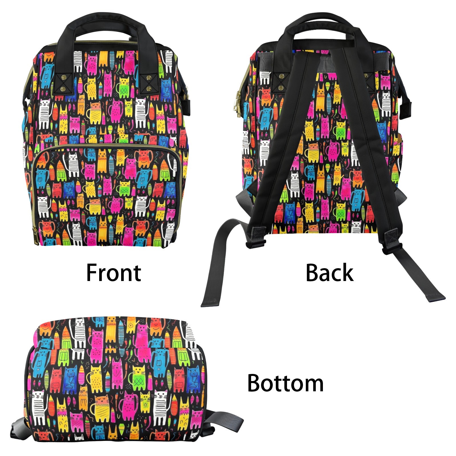 Colourful Cats - Multi-Function Backpack, Nappy / Diaper Bag