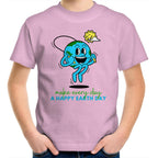 Make Every Day A Happy Earth Day - Kids Youth T-Shirt Pink Kids Youth T-shirt Environment Printed In Australia