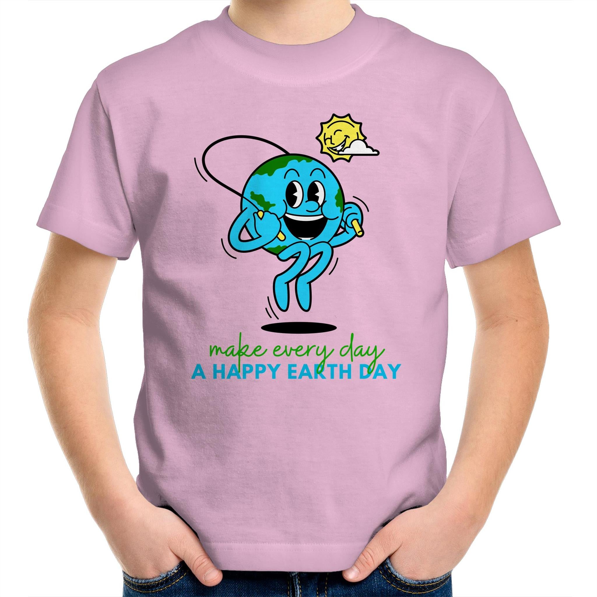 Make Every Day A Happy Earth Day - Kids Youth T-Shirt Pink Kids Youth T-shirt Environment Printed In Australia