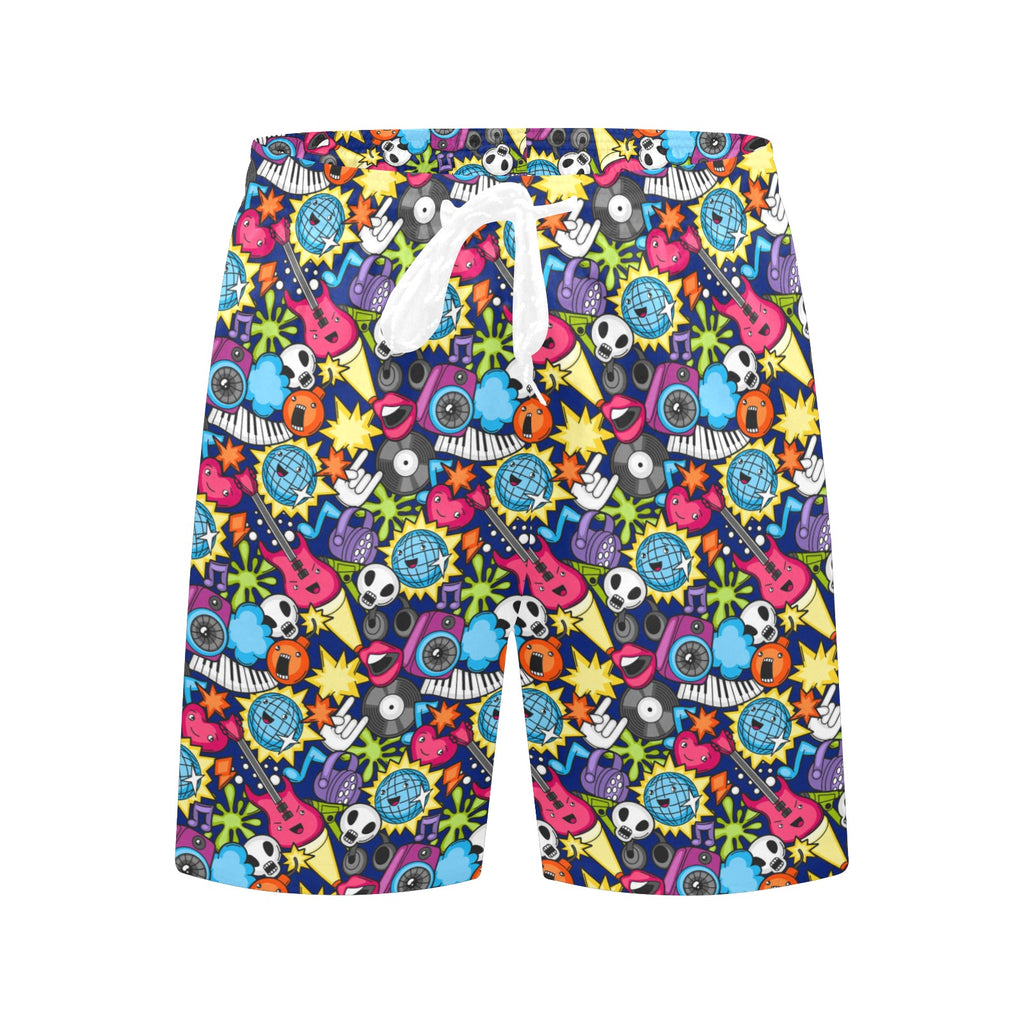 Sticker Music Men's Mid-Length Beach Shorts Men's Mid-Length Beach Shorts Music Printed Offshore