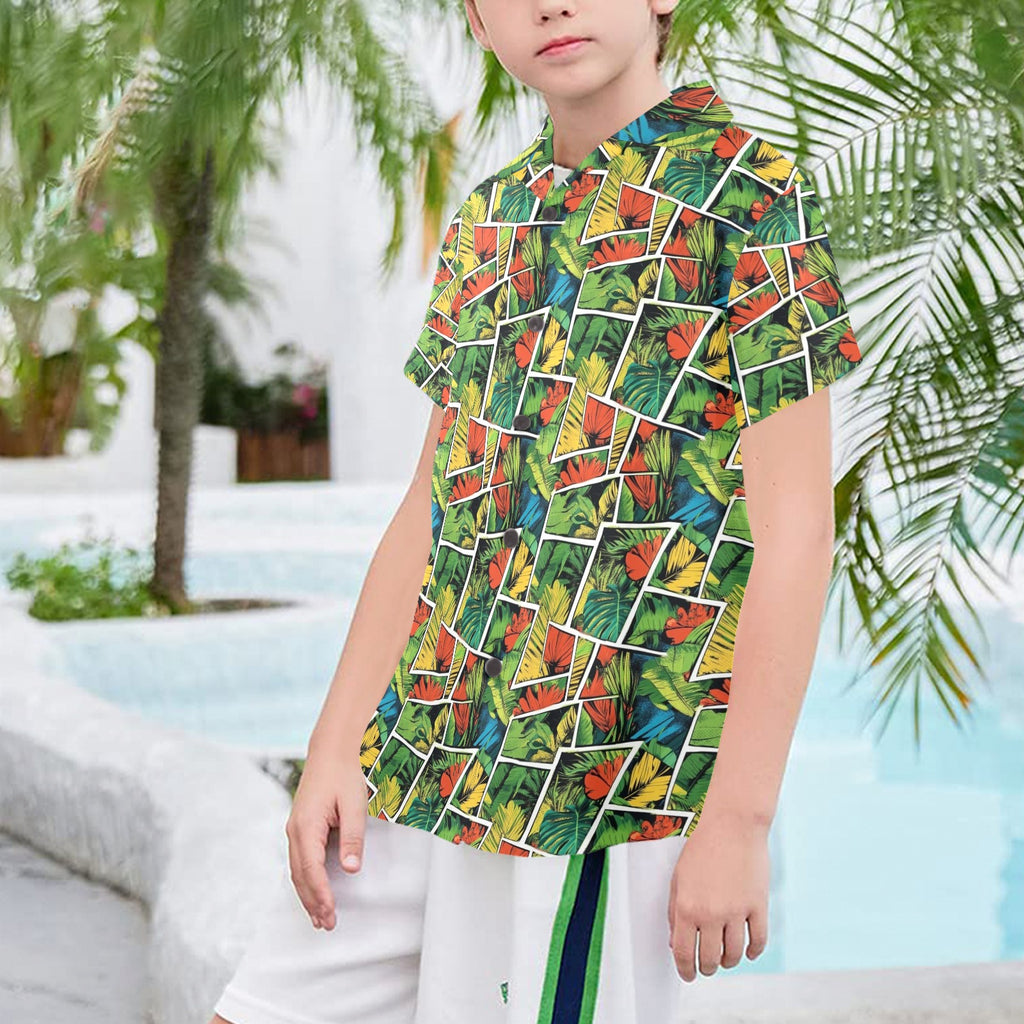 Tropical Comic Book Style Senior Kids Hawaiian Shirt