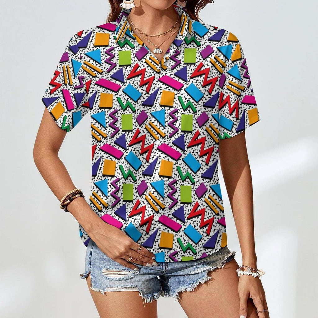Graphic 80's Women's Collared Pocketless Short Sleeve Shirt