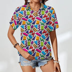 Graphic 80's Women's Collared Pocketless Short Sleeve Shirt