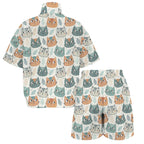 Cute Cat Faces Women's Windbreaker Short Set Women's Windbreaker Short Set animal Printed Offshore