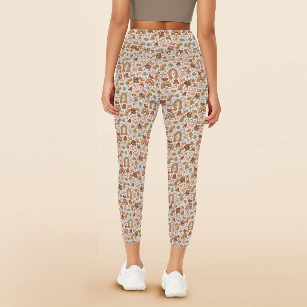 Peace And Love Women's High Waist Pockets Yoga Leggings Women's High Waist Pockets Yoga Leggings Printed Offshore Retro