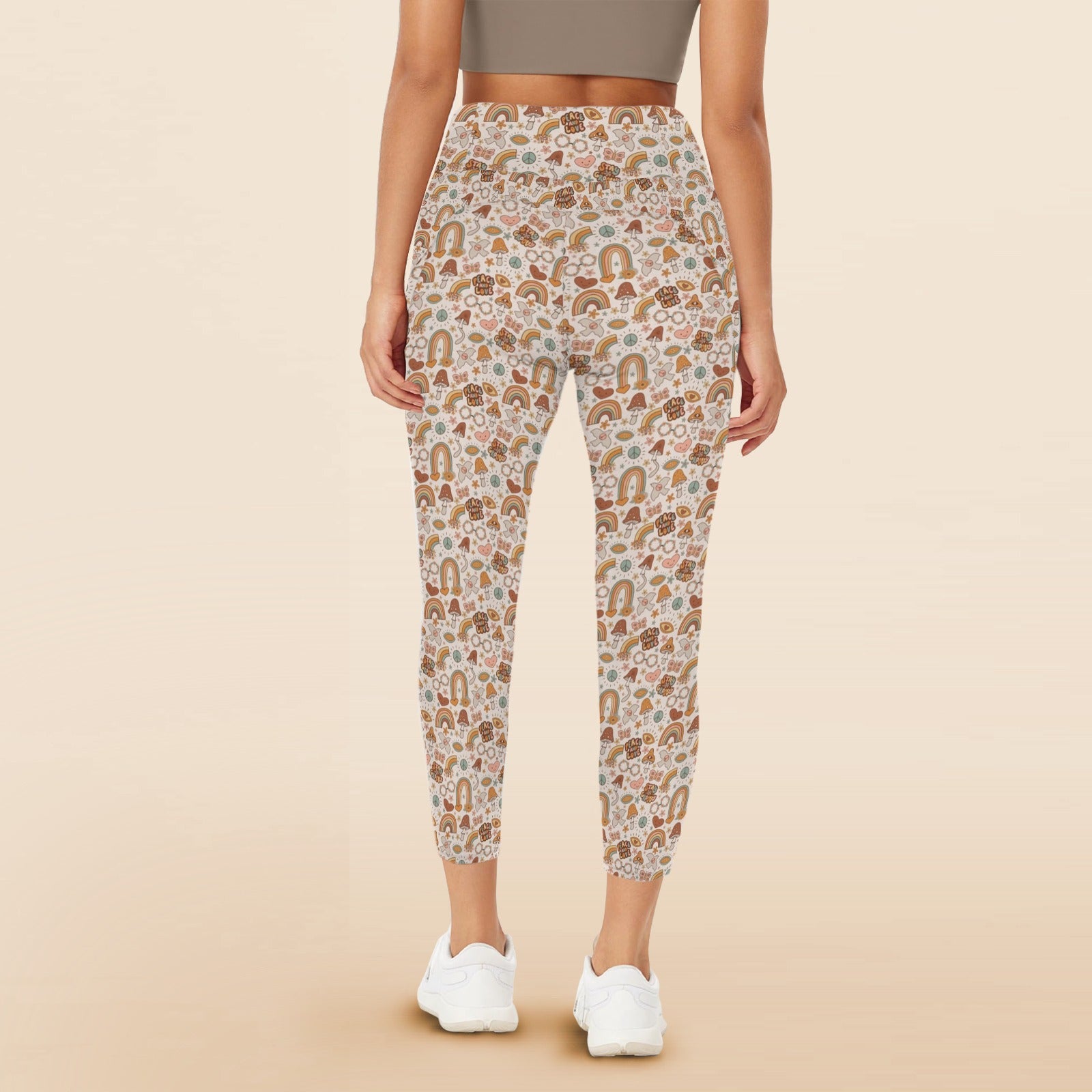 Peace And Love - Women's High Waist Pockets Yoga Leggings