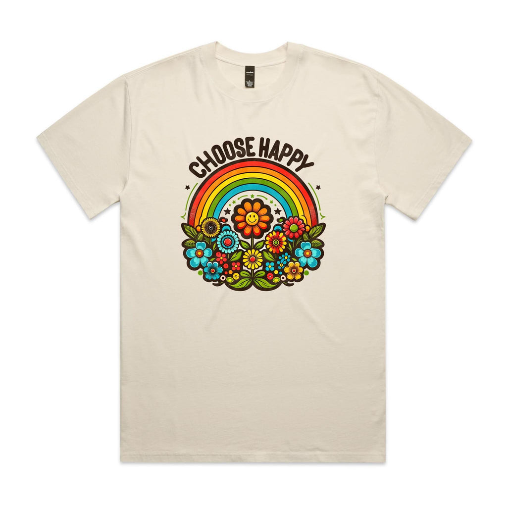 Choose Happy AS Colour Heavy Faded Tee Unisex Faded ecru Heavy Faded T-shirt Positivity Printed In Australia